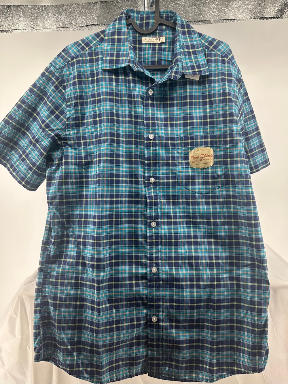 NWT blue plaid Sonoma button down short sleeve shirt